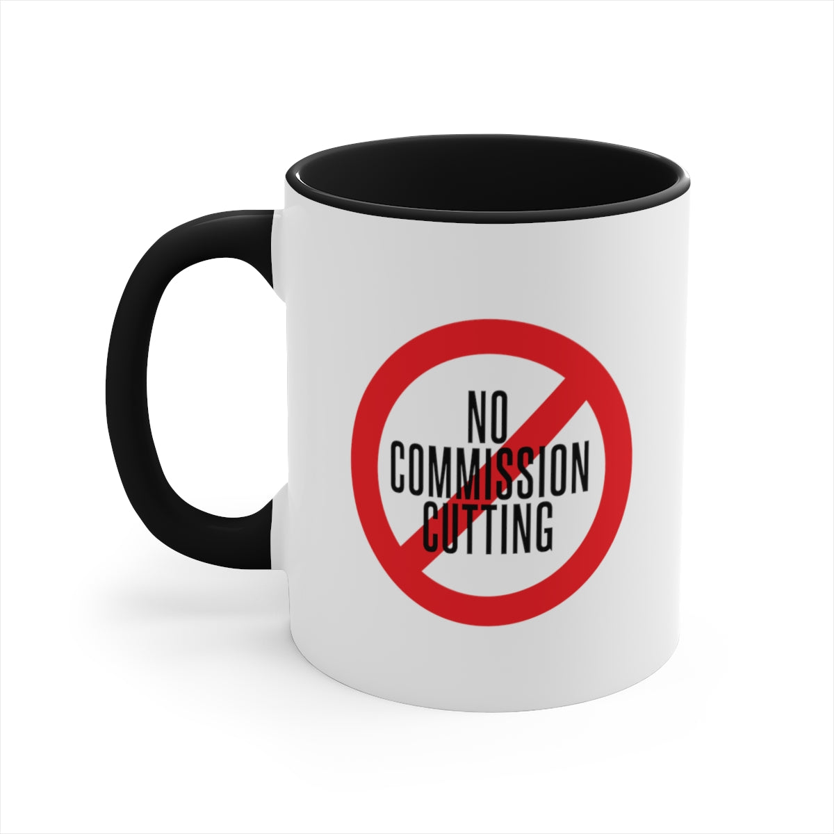No Commission Cutting 11oz White with Red Accent Coffee Mug