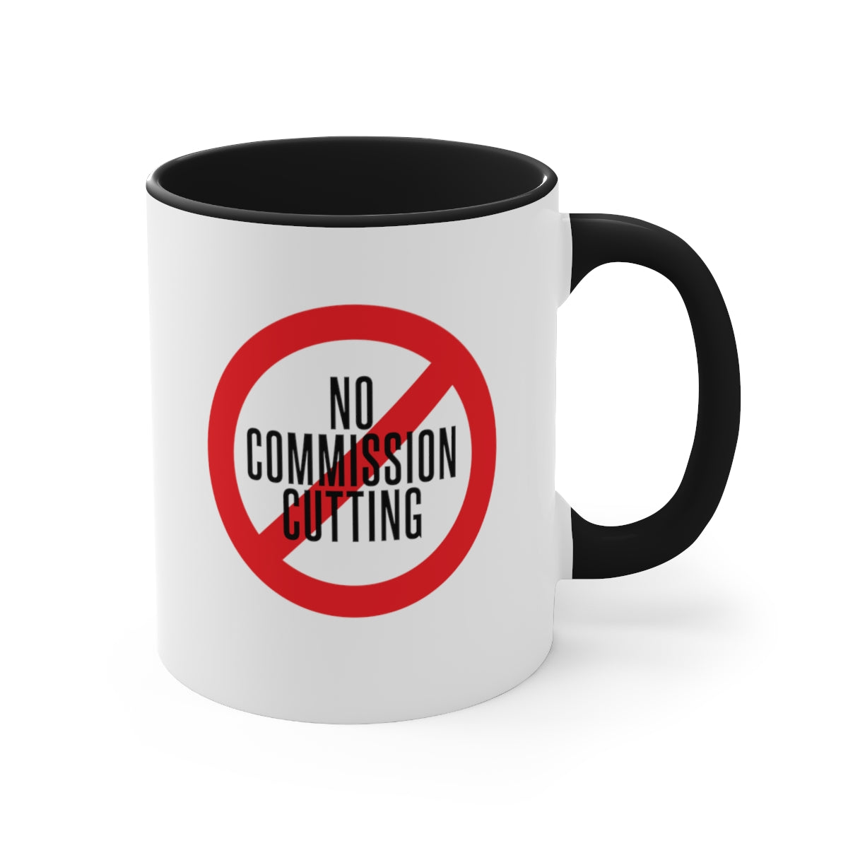 No Commission Cutting 11oz White with Red Accent Coffee Mug