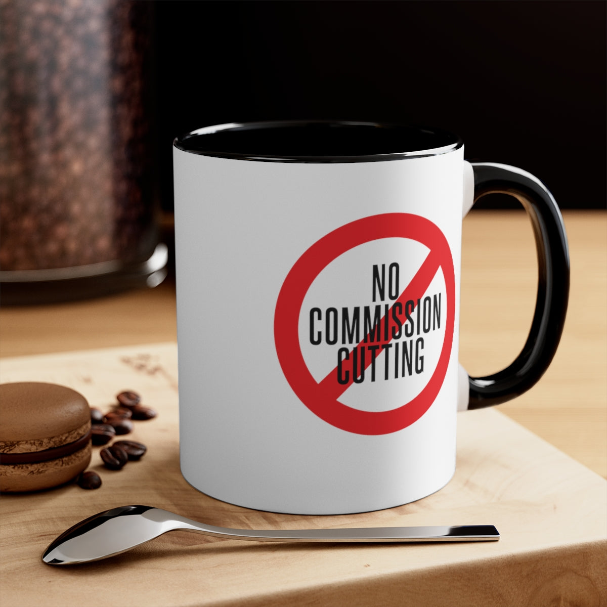 No Commission Cutting 11oz White with Red Accent Coffee Mug