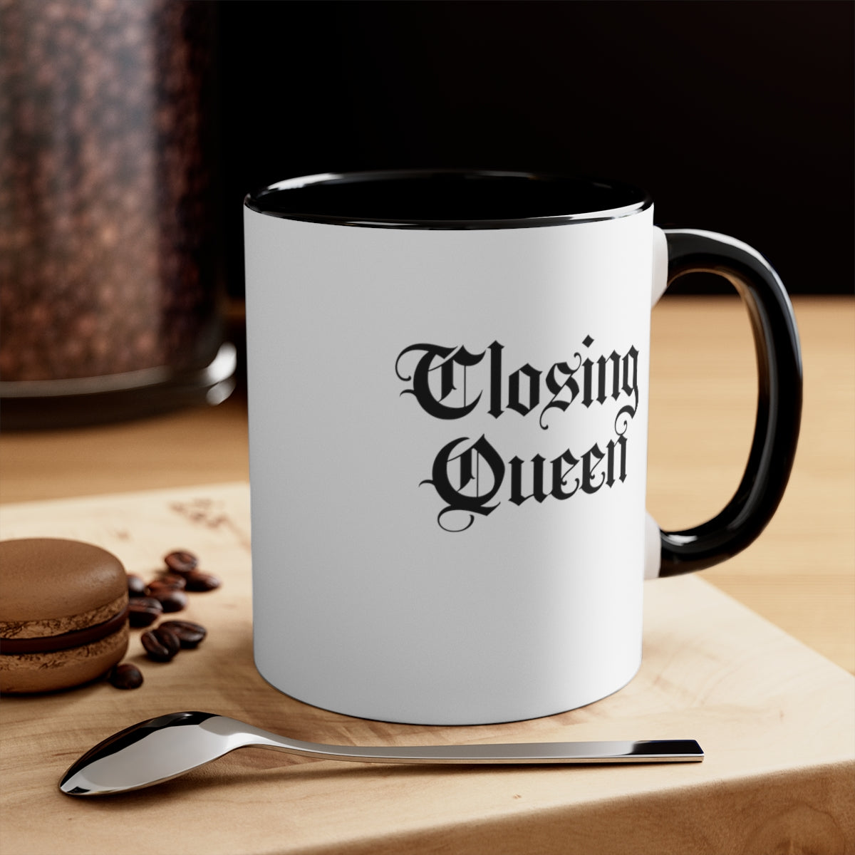 Closing Queen 11oz White with Black Accent Coffee Mug